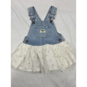 Oshkosh Dress Size 18 Months B'gosh Overalls Gold Sparkle Tutu Skirt Denim Stars